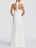 Elegant Halter Neck Ruched Pleated Maxi Dress