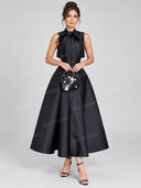 Elegant Bow Neck A-Line Maxi Dress