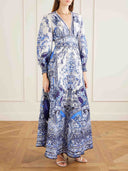 Elegant Porcelain Print Maxi Dress