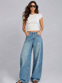 Retro Washed High Waist Barrel Leg Jeans