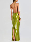 Sexy Sequin Halter Neck Cutout Maxi Dress
