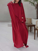 Elegant Satin Batwing Sleeve Top Two-Piece Set