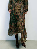 Retro Paisley Print Blouse & Asymmetric Maxi Skirt Two Piece Set
