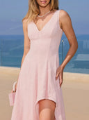 Elegant V-Neck High-Low Flowy Maxi Dress