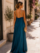 Elegant Beaded Halter Neck Flowy Maxi Dress