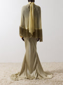 Elegant Fringe Shawl Top & Satin Maxi Skirt Three-Piece Set
