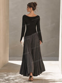 Draped Neck Long Sleeve Pleated Maxi Dress