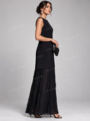 Elegant Sleeveless Pleated Tiered Maxi Dress