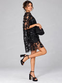 Sequin Floral Lace Sheer Mini Dress
