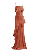 Elegant Satin Ruffle Trim Strapless Maxi Dress