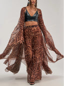 sexy Leopard Print Sheer Kimono & Wide Leg Pants Two Piece Set