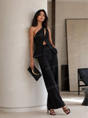 Elegant One-Shoulder Top & Wide Leg Pants Two-Piece Set