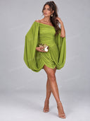 Sexy Off Shoulder Ruched Balloon Sleeve Mini Dress