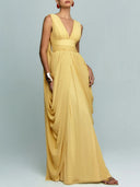 Elegant Draped Chiffon Evening Maxi Dress