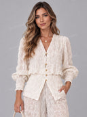 Elegant Lace Ruffle Blazer & Balloon Pants Set