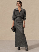Elegant Glitter Knit Sweater & Sequin Maxi Skirt Two Piece Set