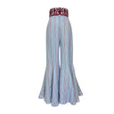 Embroidered Stripe Shirt & Flared Pants Two-Piece Set