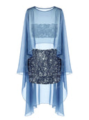Elegant tulle shawl sequined two-piece set