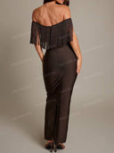 Elegant Off Shoulder Fringe Bodycon Maxi Dress