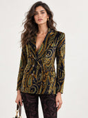 Paisley Print Velvet Double Breasted Blazer