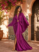 Elegant Satin Batwing Sleeve  Draped Maxi Dress
