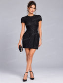 Elegant Floral Lace Prom Mini Dress