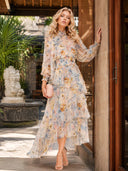 Irregular Hem Printed Chiffon Maxi Dress