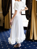 Elegant Puff Sleeve Ruffle Hem Maxi Dress