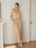 Modern Casual Chiffon Ruffle Top and Pleated Elastic-Waist Skirt Set