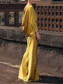 Elegant Cape Sleeve Satin Maxi Dress