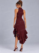 Elegant Knit Asymmetric Ruffle Midi Dress