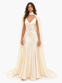 Elegant Satin Cape Sleeve Maxi Dress