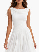 Elegant Pleated Skirt Waist Ruched Midi Dress