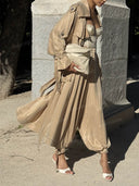 Belted Trench Coat & Wide Leg Pants Two Piece Set