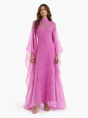 Elegant Sheer Organza Cape Sleeve Maxi Dress