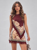 Paisley Print Fringe Top & Mini Skirt Set