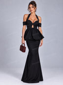 Sexy Off Shoulder Halter Ruffle Prom Maxi Dress