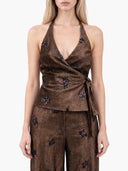 Elegant Satin Sequin Top & High-Waist Wide-Leg Pants Two-Piece Set