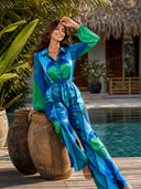 Exquisite Geometric Print Shirt & Wide-Leg Pants Two-Piece Set