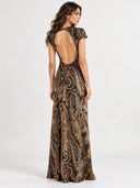 Retro Paisley Print Short Sleeve Mermaid Maxi Dress