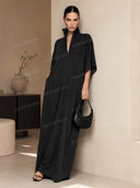 Elegant High-Neck Batwing Sleeve Maxi Dress
