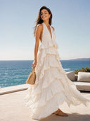 Layered ruffle bohemian beach maxi dress