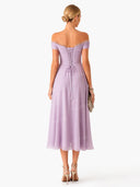 Elegant Peplum Pleated Chiffon Off The Shoulder Sleeveless A-Line Midi Dress