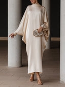 Elegant Satin Batwing Sleeve Kaftan Maxi Dress