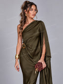 Asymmetric Draped Top & Maxi Skirt Set