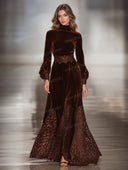 Velvet Lace Panel Turtleneck Maxi Dress