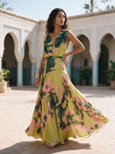 Lime Floral Printed Wrap Maxi Dress