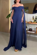 Elegant Off-the-Shoulder Pleated Chiffon Maxi Dress