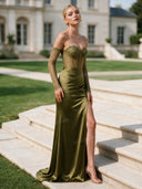 Elegant Satin Off-Shoulder Lace Corset Maxi Dress
