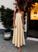 Elegant Beaded Halter Neck Flowy Maxi Dress